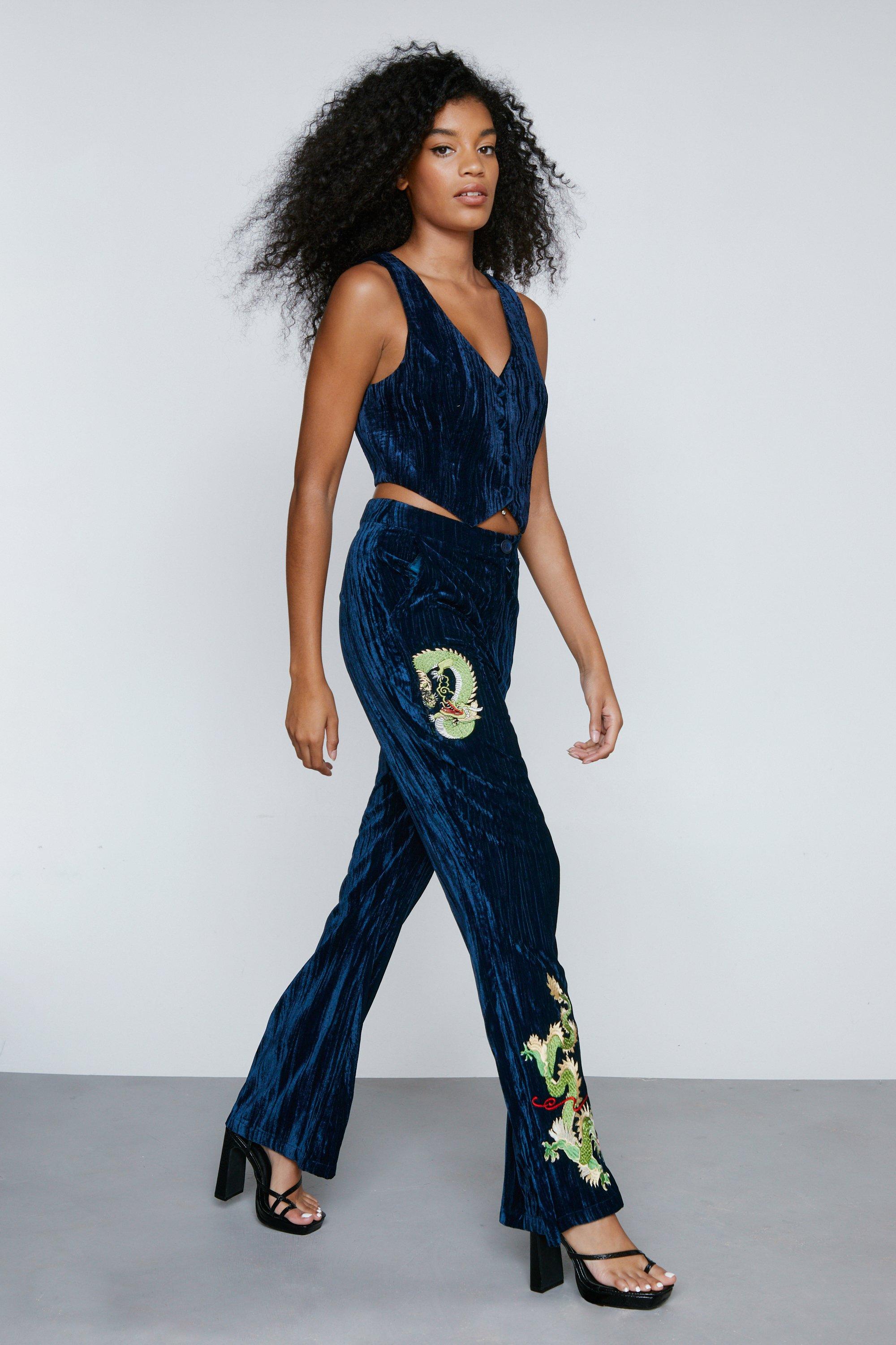 Premium Embroidered Velvet Flare Pants